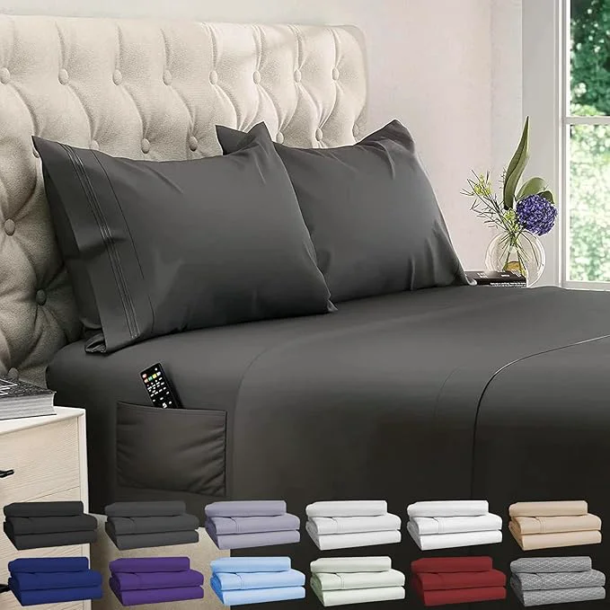 Specialty DREAMCARE Twin XL Sheet Sets – 4pc Cooling Sheets XL Twin Sheets – Twin XL Sheets up to 21 Deep Pocket – Hotel Luxury Extra Long Bed Sheets Brushed Microfiber with Side Pocket – Gray Optimized