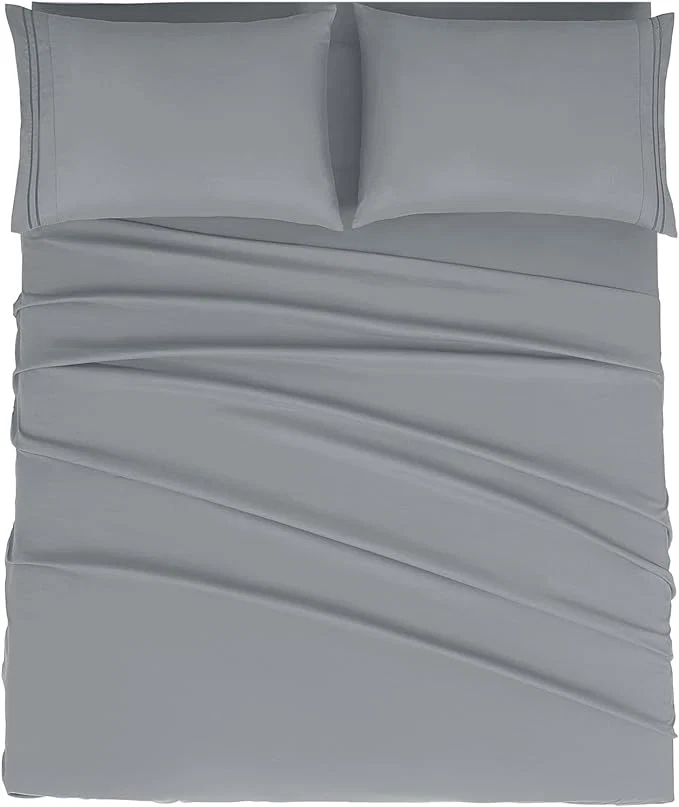 Smart Mejoroom California King Size Sheet Set – Soft Microfiber Bed Sheets Deep Pocket Fitted Sheet Breathable Wrinkle amp Fade Resistant – 4 Piece California King Gray Eco-Friendly