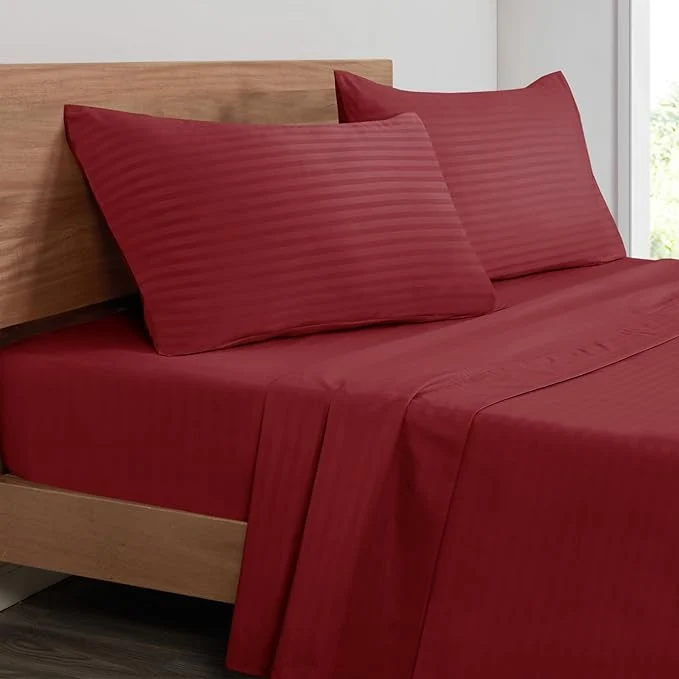 Contemporary Mejoroom Striped Queen Size Sheet Set – Hotel Luxury 1800 Bedding Sheets amp Pillowcases – Deep Pocket Fitted Sheet Soft Breathable Wrinkle amp Fade Resistant – 4 Piece 02-Burgundy Outstanding
