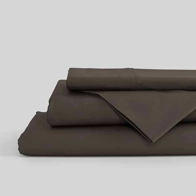 First-Class Linen Home Cotton Percale Sheets King Size Smoky Charcoal Deep Pocket 4 Pieces Set – 1 Flat 1 Deep Pocket Fitted Sheet and 2 Pillowcases Crisp Cool and Strong Bed Linen Powerful