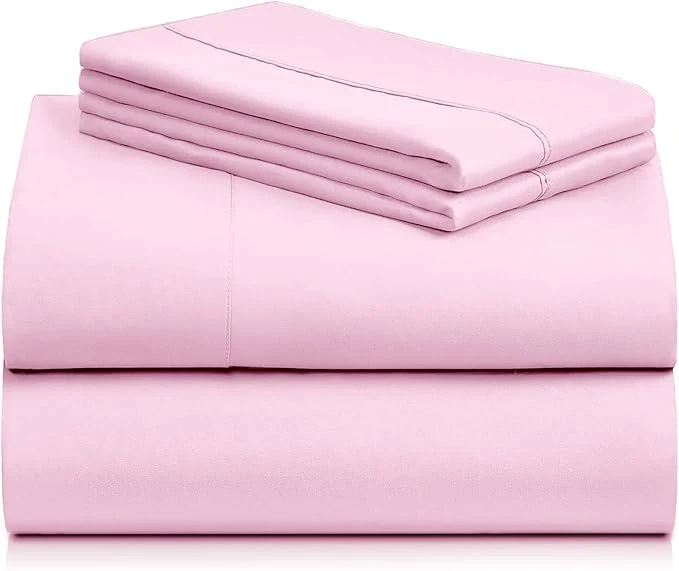 Fast LuxClub 4 PC Sheet Set Bed Sheets Deep Pockets Eco Friendly Wrinkle Cooling Machine Washable Hotel Bedding Silky Soft – Powder Pink Full Excellent