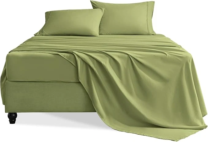 Crafted Queen Sheet Set 4 Pieces Hotel Luxury Soft Microfiber Queen Bed Sheets Set Up to 16 quot Deep Pockets Oeko-Tex Sheets with Elastic Breathable Wrinkle Green Queen Natural