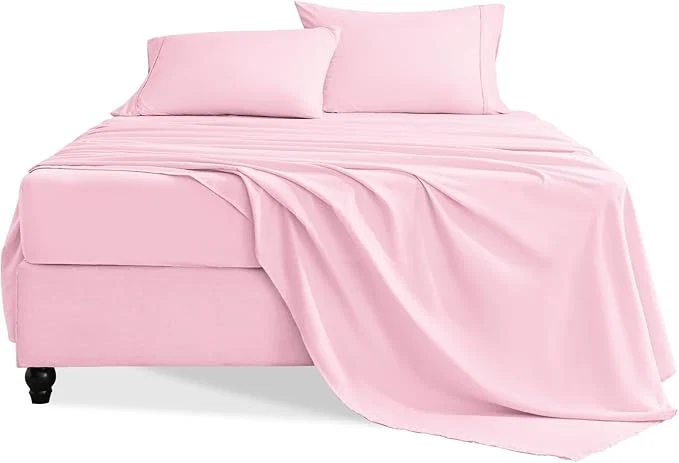 Clean King Size Sheets Set 4 Pieces Hotel Luxury Soft Microfiber Bed Sheets Set Up to 16 quot Deep Pockets Oeko-Tex Sheets with Elastic Breathable Wrinkle Light Pink King Refined