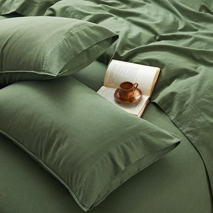 Trusted 3Pcs Organic Linen Sheets Twin Size French Linen from Normandy Breathable Forest Green Bed Sheets Twin Sheet Set with 16 Inch Deep Pocket 1 Flat Sheet 1 Fitted Sheet 1 Pillowcases Original Design