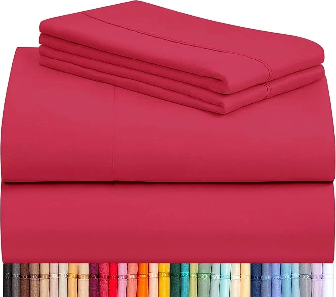 Relaxed LuxClub 4 PC Sheet Set Bed Sheets Deep Pockets 16 quot Eco Friendly Wrinkle Cooling Machine Washable Hotel Bedding Silky Soft – Red King Premium Material