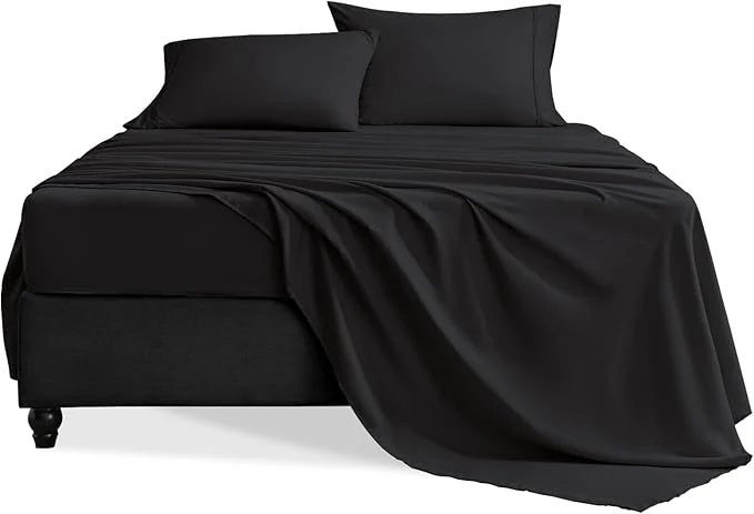 Refined Full Size Bed Sheets Set 4 Pieces Hotel Luxury Soft Microfiber Bed Sheets Set Up to 16 quot Deep Pockets Oeko-Tex Sheets with Elastic Breathable Wrinkle Black Full Exceptional
