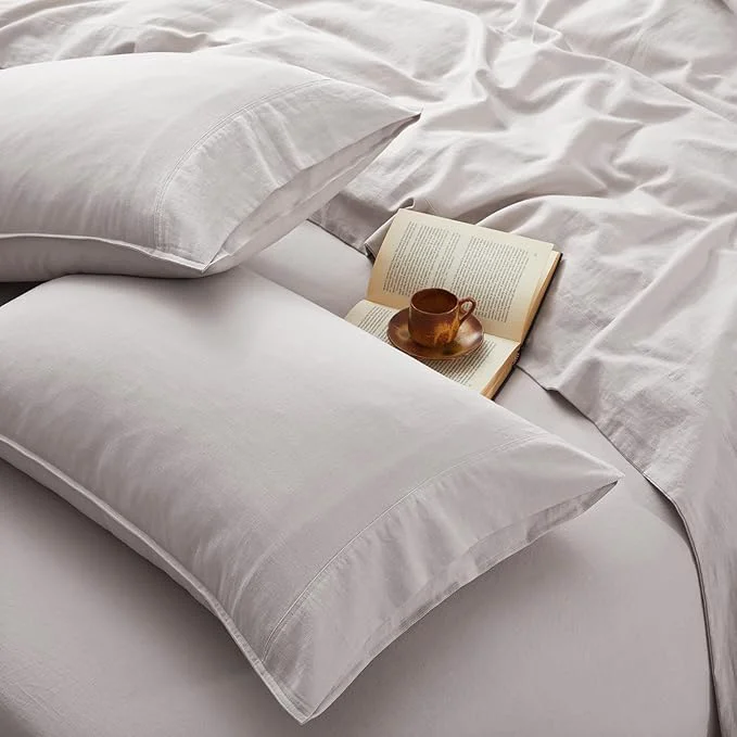 Advanced 4Pcs Organic Linen Sheets Full Size French Linen from Normandy Breathable Natural Linen Full Sheet Set with 16 Inch Deep Pocket 1 Flat Sheet 1 Fitted Sheet 2 Pillowcases Specialty