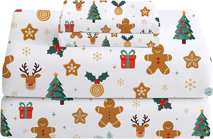 Elite Softan Christmas Holiday Twin Size Sheet Set 3-Piece Printed Microfiber Fitted Bed Sheet with 15 quot Deep Pocket amp Non-Slip Straps Snowflake Reindeer Patterned Sheets amp Pillowcase Set Stylish