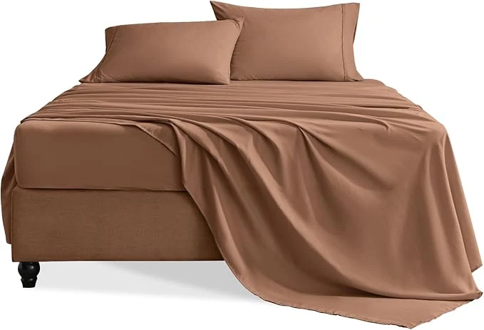 Professional Full Size Bed Sheets Set 4 Pieces Hotel Luxury Soft Microfiber Bed Sheets Set Up to 16 quot Deep Pockets Oeko-Tex Sheets with Elastic Breathable Wrinkle Brown Full Clean