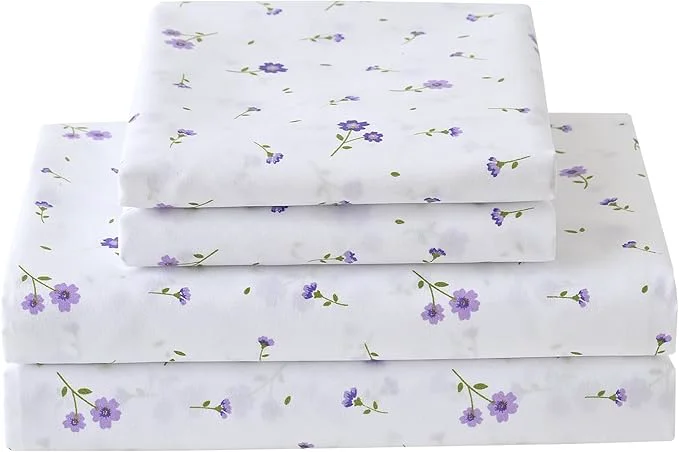 User-Friendly Softan Floral Queen Sheet Set Purple Flower Bed Sheets Printed Queen Size – 4 Piece Microfiber Patterned Fitted Sheets with 15 quot Deep Pocket Spring Flower Sheets and Pillowcase Set Traditional