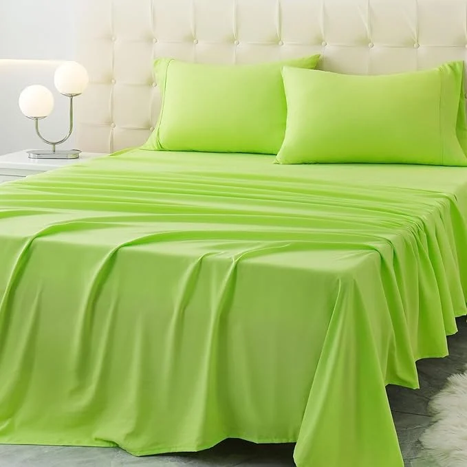 Recyclable Twin XL Size Bed Sheet Set – 3 Piece Soft Microfiber Sheets with Deep Pockets Cooling Technology and Wrinkle- Pillowcase. Hotel-Quality Durable Bedding Sharp Green Stylish