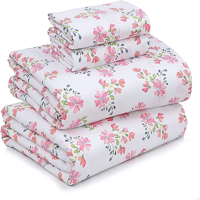 Professional RUVANTI Cotton Sheets – Full Size Percale Bedding Cooling amp Breathable Floral Design Durable with a Crisp Soft amp Comfortable Feel 16 quot Deep Pocket 4-Piece Set Bloomex Detailed