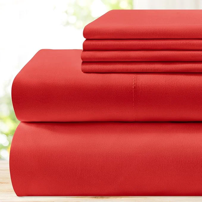 Prestigious BYSURE 6 Pieces Bed Sheets Set King Cherry Red – Hotel Luxury Super Soft 1800 Thread Count Microfiber Sheets with Deep Pockets Wrinkle amp Fade Resistant Eco-Friendly
