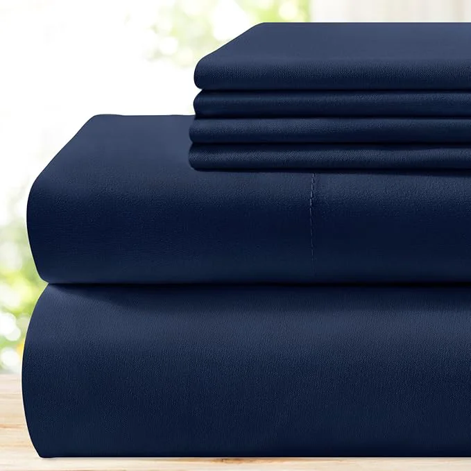 Genuine BYSURE 6 Pieces Bed Sheets Set Queen Blue Navy – Hotel Luxury Super Soft 1800 Thread Count Microfiber Sheets with Deep Pockets Wrinkle amp Fade Resistant Advanced
