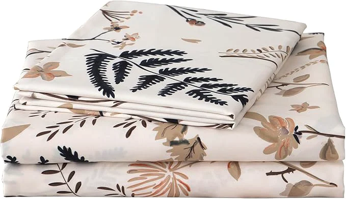 Clean JSD Boho Floral Printed Sheet Set Full Size 4 Piece Soft Botanical Pattern Microfiber Sheets Extra Deep Pocket Premium Material