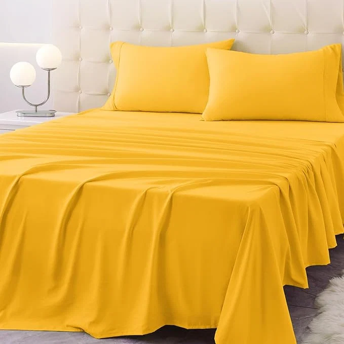 Certified King Size Bed Sheet Set – 4 Piece Soft Microfiber Sheets with Deep Pockets Cooling Technology and Wrinkle- Pillowcase. Hotel-Quality Durable Bedding Spectra Yellow Breathable