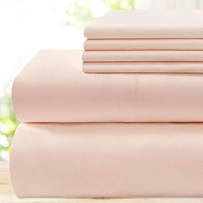 Proven BYSURE 6 Pieces Bed Sheets Set Queen Peach – Hotel Luxury Super Soft 1800 Thread Count Microfiber Sheets with Deep Pockets Wrinkle amp Fade Resistant Easy-to-Use
