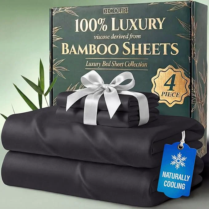 Artisan DECOLURE Viscose Derived from Bamboo Sheets Twin Size – Luxury 4 Pc Naturally Cooling Sheets Ultra Soft Bed Set – Deep 17 quot Pockets Durable Double Stitching Oeko Tex Standard Charcoal Versatile
