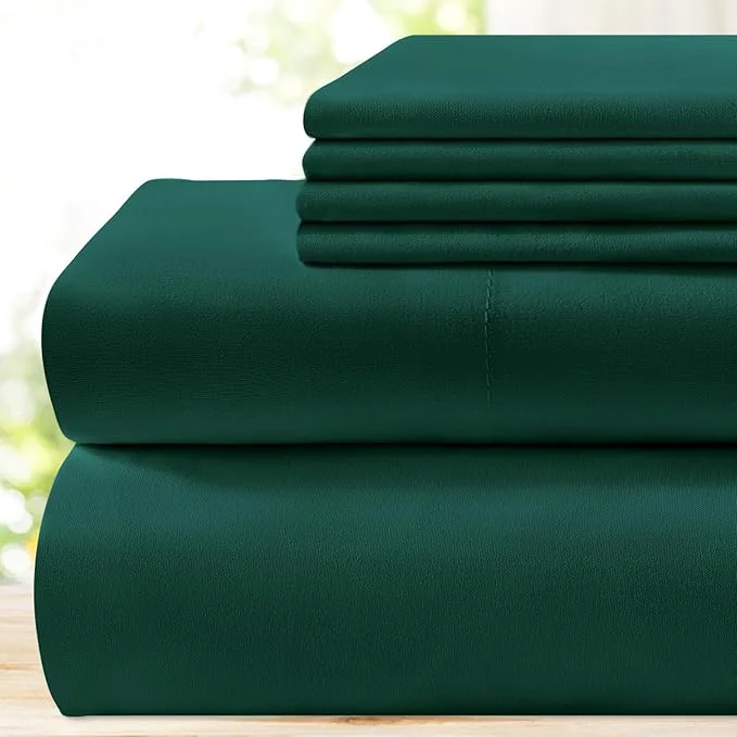 Practical BYSURE 6 Pieces Bed Sheets Set King Dark Forest Green – Hotel Luxury Super Soft 1800 Thread Count Microfiber Sheets with Deep Pockets Wrinkle amp Fade Resistant Responsible