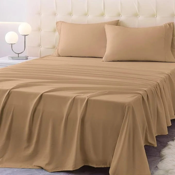 Solid Twin Size Bed Sheet Set – 3 Piece Soft Microfiber Sheets with Deep Pockets Cooling Technology and Wrinkle- Pillowcase. Hotel-Quality Durable Bedding Brush Fashionable