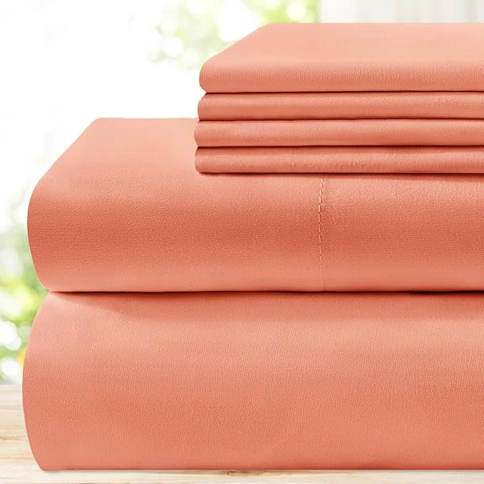 Convenient BYSURE 6 Pieces Bed Sheets Set Full Coral – Super Soft 1800 Thread Count Microfiber Sheets with Deep Pockets Wrinkle amp Fade Resistant Classic