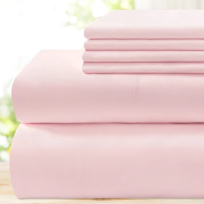 Advanced BYSURE 6 Pieces Bed Sheets Set Queen Light Pink – Super Soft 1800 Thread Count Microfiber Sheets with Deep Pockets Wrinkle amp Fade Resistant High-End