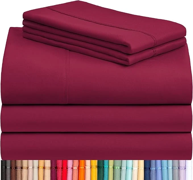 Sophisticated LuxClub 5 PC Split King Sheet Set Breathable Luxury Bed Sheets Deep Pockets 18 quot Eco Friendly Wrinkle Cooling Sheets Machine Washable Hotel Bedding Silky Soft – Burgundy Split King Selected