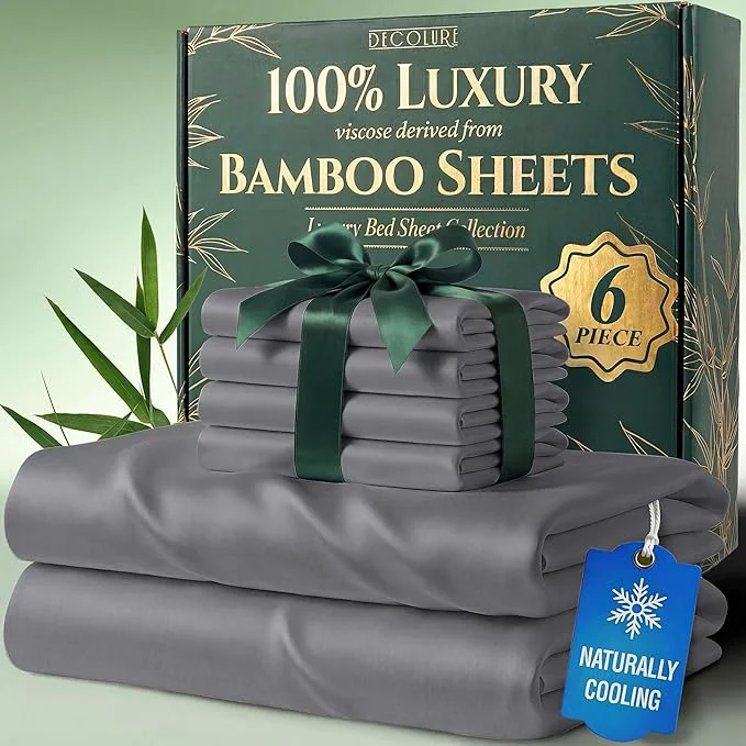 User-Friendly DECOLURE Viscose Derived from Bamboo Sheets Full Size – Luxury 6 Pc Naturally Cooling Sheets Ultra Soft Bed Set – Deep 17 quot Pockets Durable Double Stitching Oeko Tex Standard Midgrey Modern