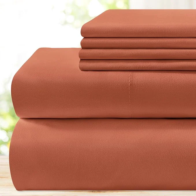 Efficient BYSURE 6 Pieces Bed Sheets Set Queen Terracotta – Hotel Luxury Super Soft 1800 Thread Count Microfiber Sheets with Deep Pockets Wrinkle amp Fade Resistant Professional