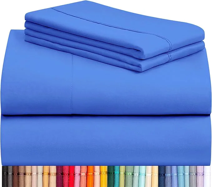 World-Class LuxClub 4 PC Sheet Set Bed Sheets Deep Pockets 16 quot Eco Friendly Wrinkle Cooling Machine Washable Hotel Bedding Silky Soft – Marine Blue King Sustainable