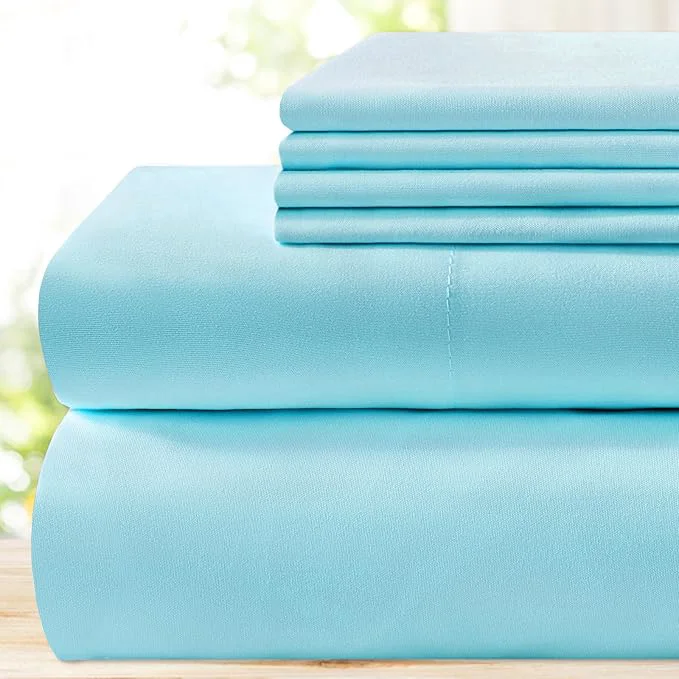 Quality BYSURE 6 Pieces Bed Sheets Set Queen Aqua Blue – Hotel Luxury Super Soft 1800 Thread Count Microfiber Sheets with Deep Pockets Wrinkle amp Fade Resistant Healthy