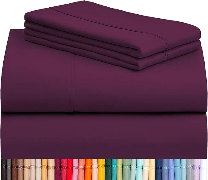 World-Class LuxClub 4 PC Queen Sheet Set Deep Pockets Wrinkle Cooling Bed Sheets Hotel Bedding for Women Men Includes 1 Fitted Sheet 1 Flat Sheet and 2 Pillowcases-Soft Eggplant Sustainable