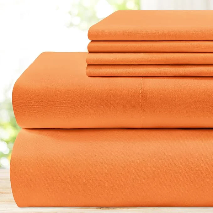 Advanced BYSURE 6 Pieces Bed Sheets Set Full Orange Apricot – Hotel Luxury Super Soft 1800 Thread Count Microfiber Sheets with Deep Pockets Wrinkle amp Fade Resistant Solid