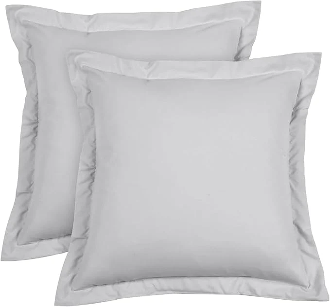 Euro Sham Covers 28×28 Set of 2 Silver Grey 600 Thread Count Egyptian Cotton Pack of 2 Euro 28×28 Pillow Cover Cushion Cover Cases Soft Skin Friendly European Size Decorative Square Pillow Shams High-Quality