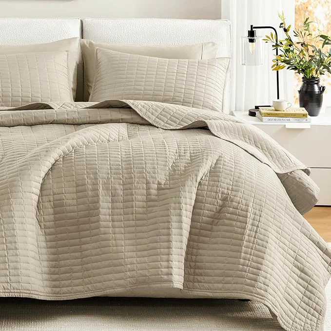 Exclusive Comfort Spaces Queen Quilt Set Modern Reversible Plaid Coverlet Queen Bedding Prestigious