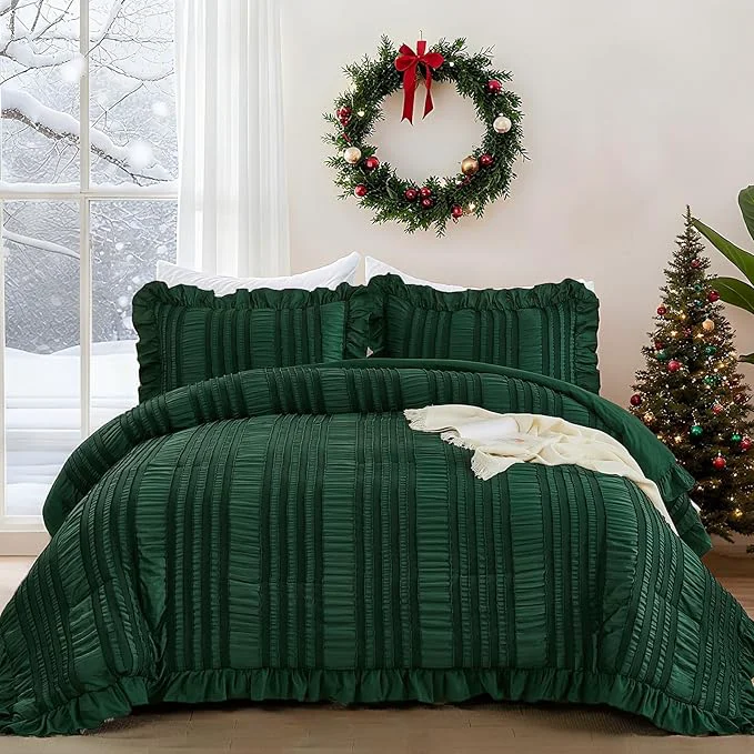 Powerful WONGS BEDDING Queen Size Comforter Christmas Emerald Green Boho Comforter Set Sophisticated
