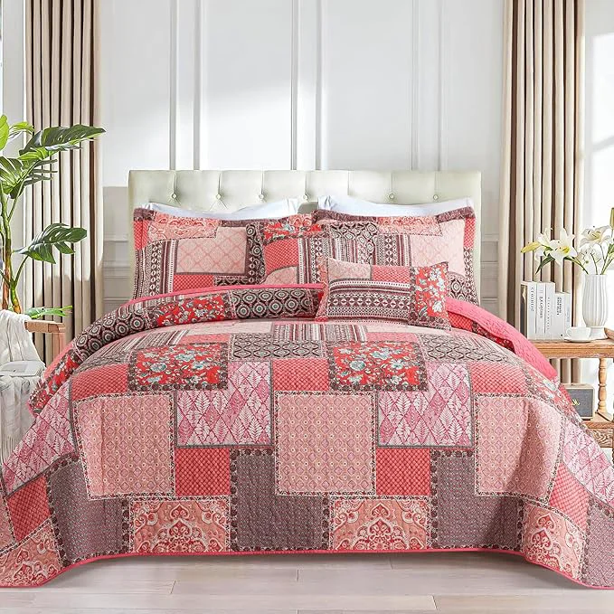 Convenient BEDIFANY Cotton King Quilt Set Farmhouse King Size Quilt Bedding Set Effective