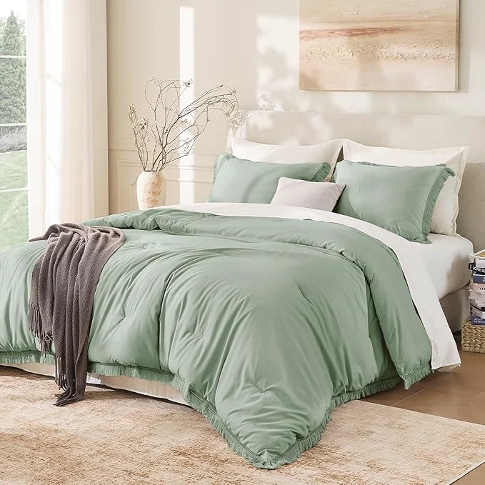 Secure Andency Queen Comforter Set Sage Green 3 Pieces Boho Tassel Lightweight Refined