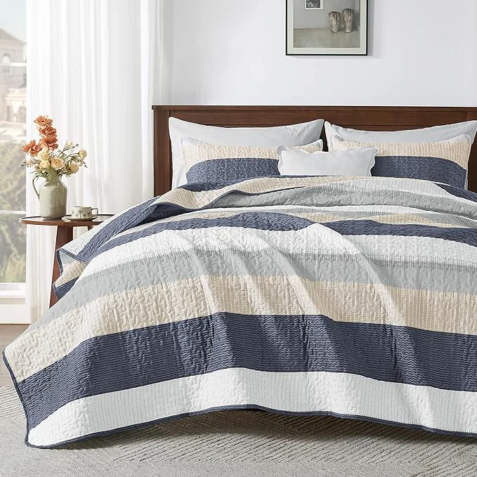 Enhanced Andency California King Quilt Set Yellow Blue 3 Pieces Ultra Soft Lightweight Smart