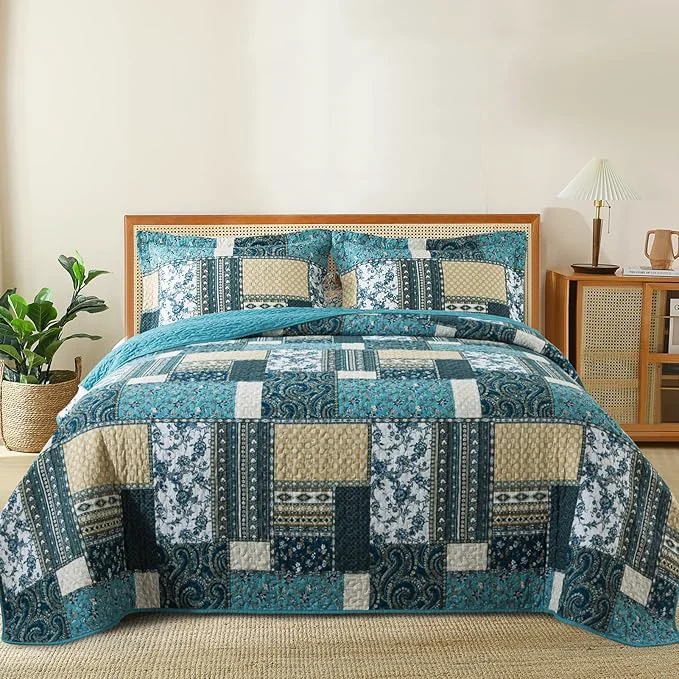 Green BEDIFANY Cotton Queen Size Quilt Sets Lightweight Bedspread Queen Size Classic