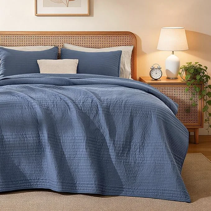 Original Love’s cabin Queen Size Cotton Quilt Set Cotton Fabric Striped Textured Selected