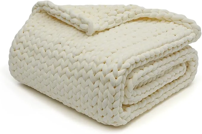 Responsible YnM Velvet Weighted Blanket Handmade Chunky Knitted Design Soft and Cozy Functional
