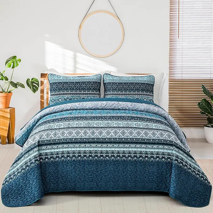 Contemporary WONGS BEDDING Boho Quilt Set Twin Size Lightweight Microfiber Bed Decor Dependable