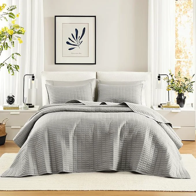 Exclusive Comfort Spaces King Quilt Set Modern Reversible Diamond Coverlet Bedding Set Environmentally Friendly