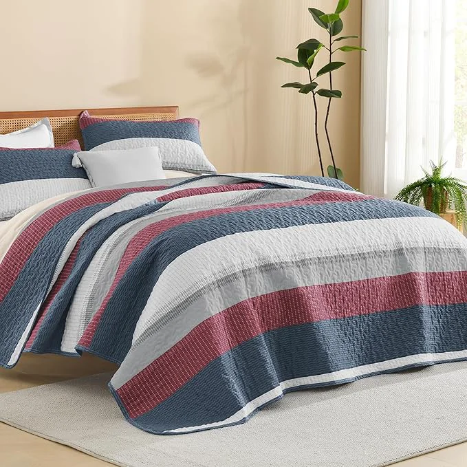 User-Friendly Litanika California King Quilt Set Blue and Red Refined
