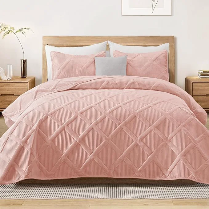 Artisan Exclusivo Mezcla King Quilt Set- Blush Pink Quilts Bedding Set Sustainable