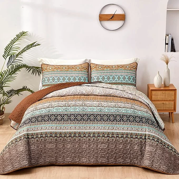 High-Performance WONGS BEDDING Boho Fall Queen Quilt Set Lightweight Microfiber Bed Decor Carefully Designed