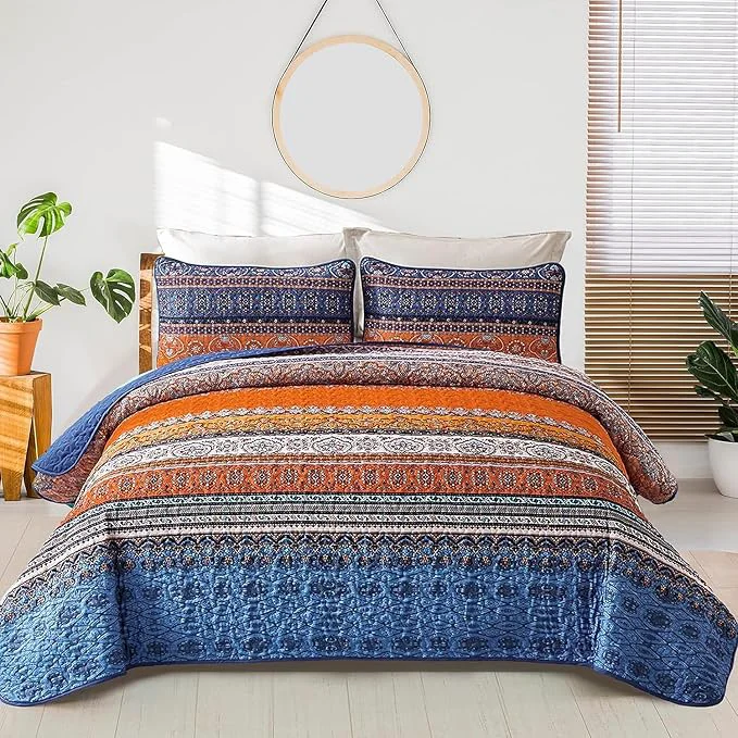 Powerful WONGS BEDDING Boho Quilt Set California King Lightweight Microfiber Bed Decor Trusted