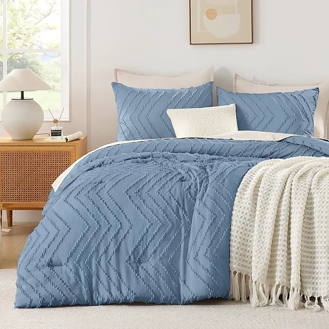 Smooth Andency Greyish Blue Oversized Queen Comforter Set Boho Soft Warm Bedding Breathable