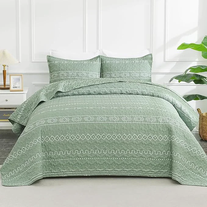 Verified Andency Sage Green Twin Quilt Set 2 Pieces Boho Lightweight Soft Striped Elite